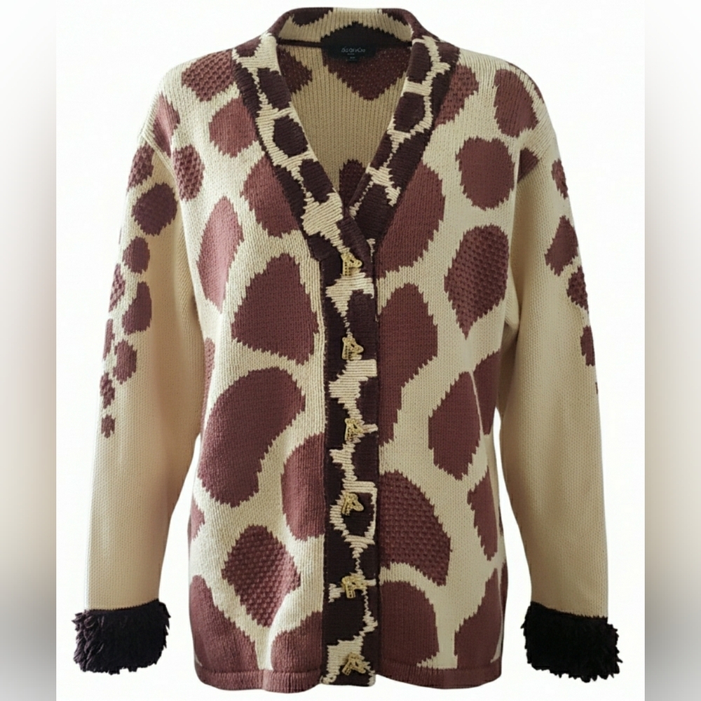 Storybook Knits Cream and Brown Giraffe Cardigan Sweater - Picture 4 of 8